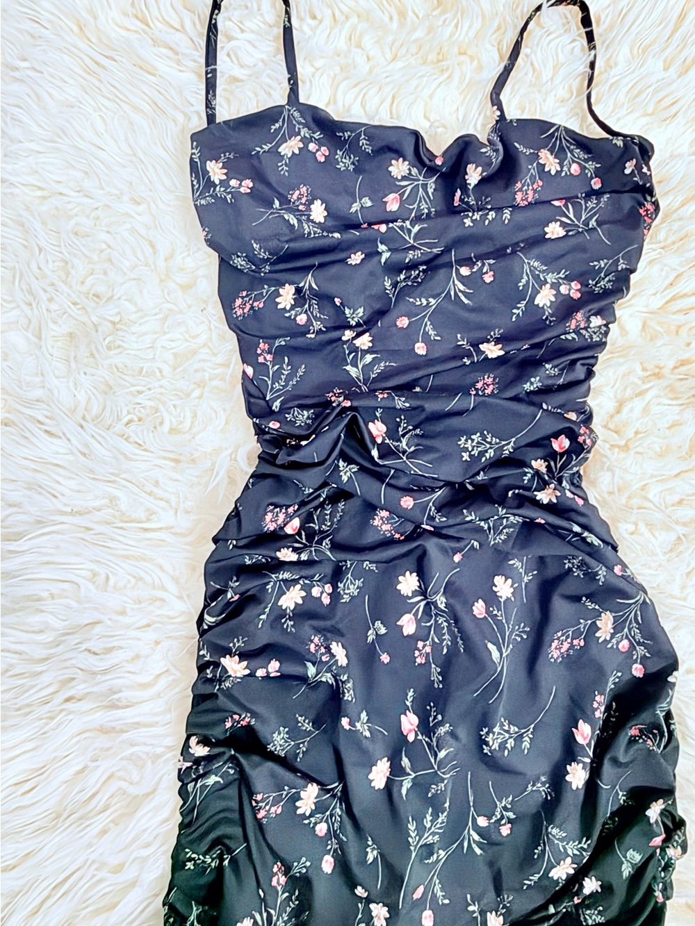 Revamped Black Slip Dress with Pink & Cream Floral